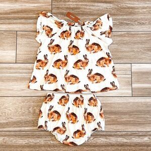 NWT! Milkbarn Bunny Organic Cotton Dress & Bloomer Set Size 6-12M
